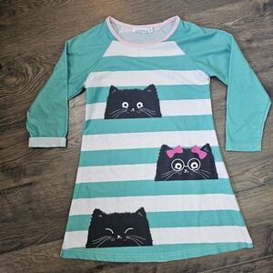 Sunshine Swing Green White Striped Black Cat Jersey Dress Girl's Size 4